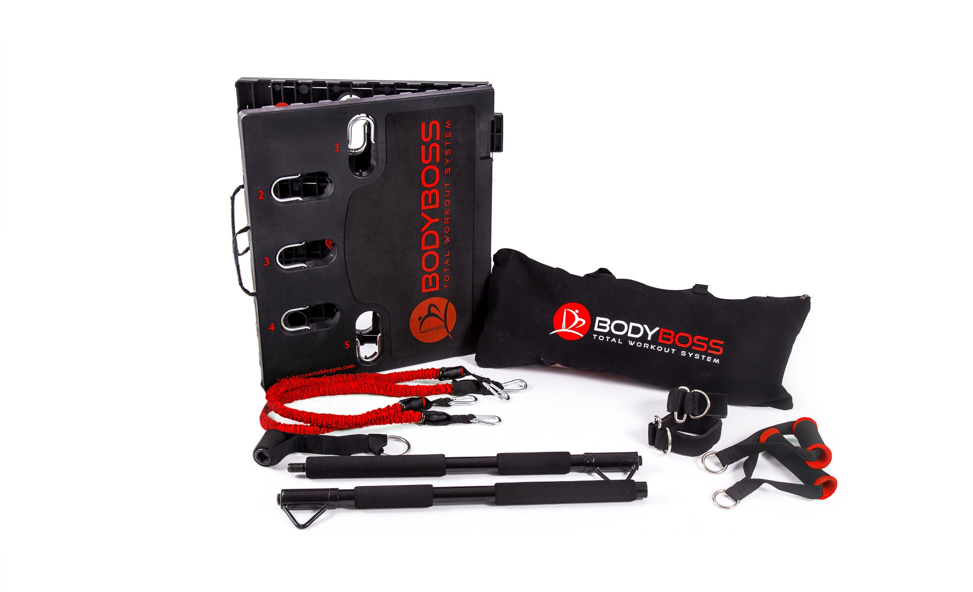 BodyBoss Home Gym 2.0 - Full Portable Gym Home Workout Package, Red