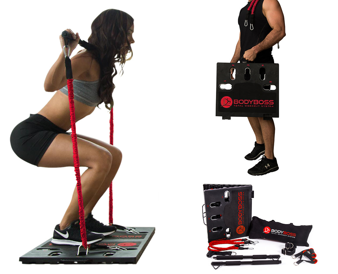 BodyBoss Home Gym 2.0 - Full Portable Gym Home Workout Package, Red