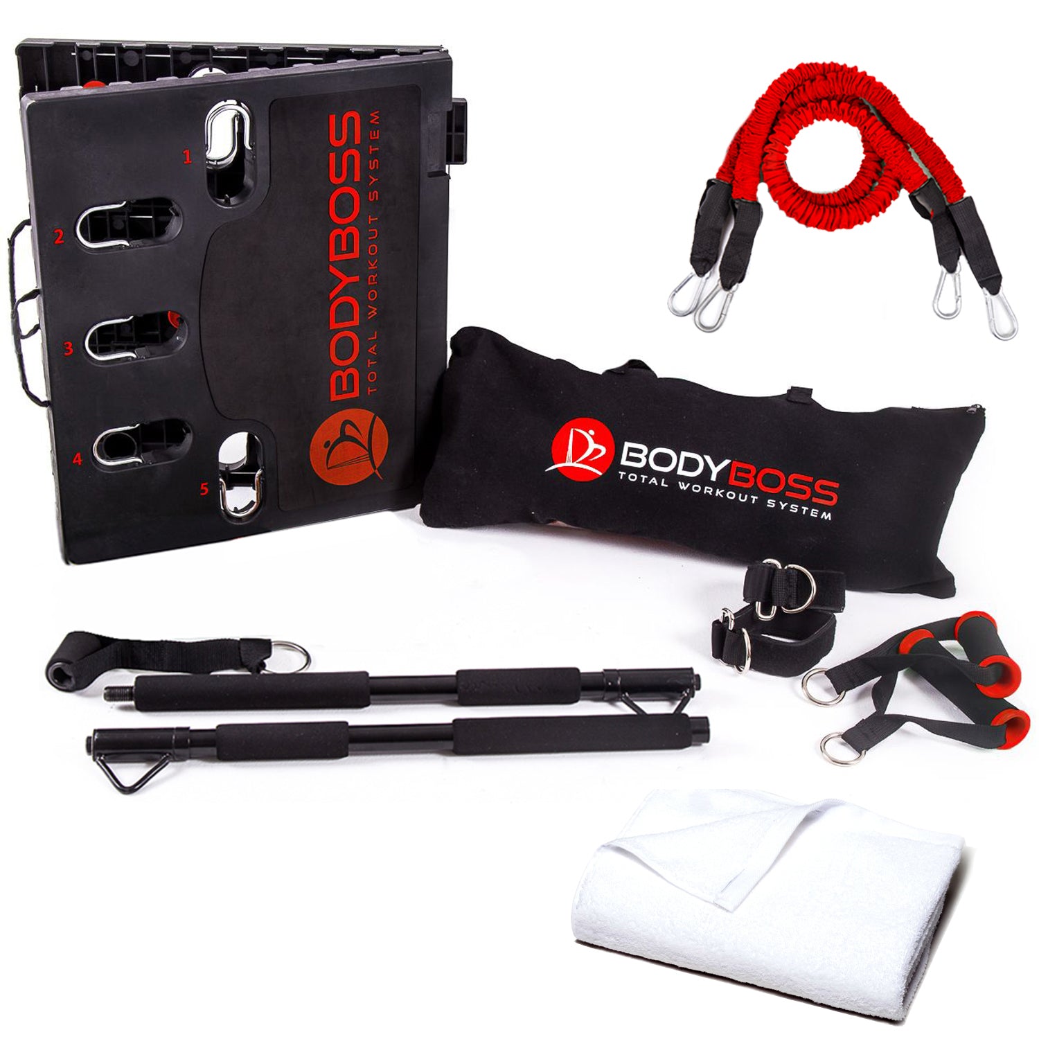 BodyBoss Home Gym 2.0 By 6Ave- Full Portable Gym Home Workout Bundle - PKG2-Red