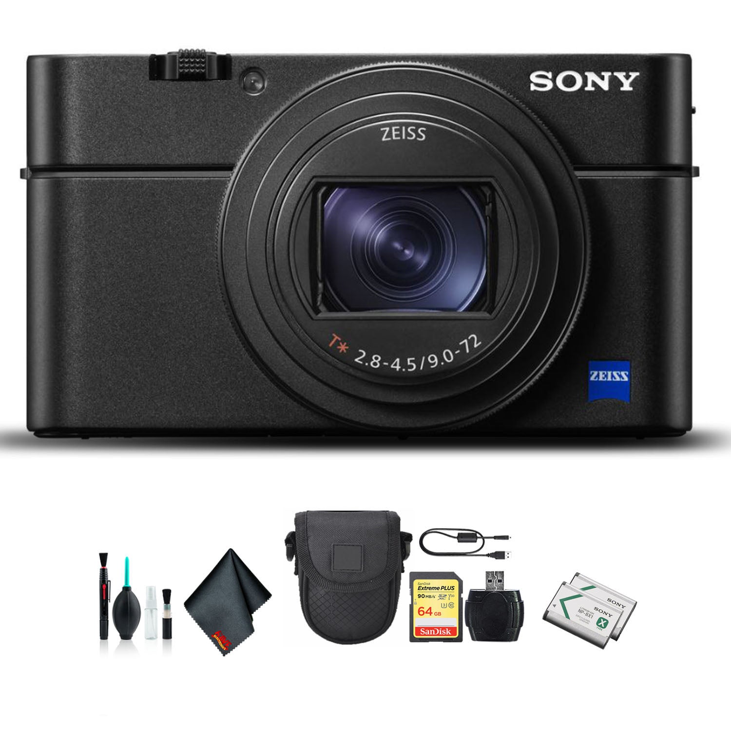 Sony Cyber-shot DSC-RX100 VI Camera DSCRX100M6/B With Soft Bag, Additional Battery, 64GB Memory Card, Card Reader , Plus Essential Accessories