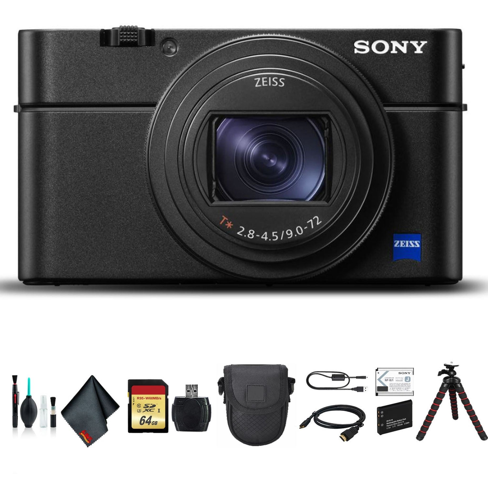 Sony Cyber-shot DSC-RX100 VI Camera DSCRX100M6/B With Soft Bag, Tripod, Additional Battery, 64GB Memory Card, Card Reader , Plus Essential Accessories Sony