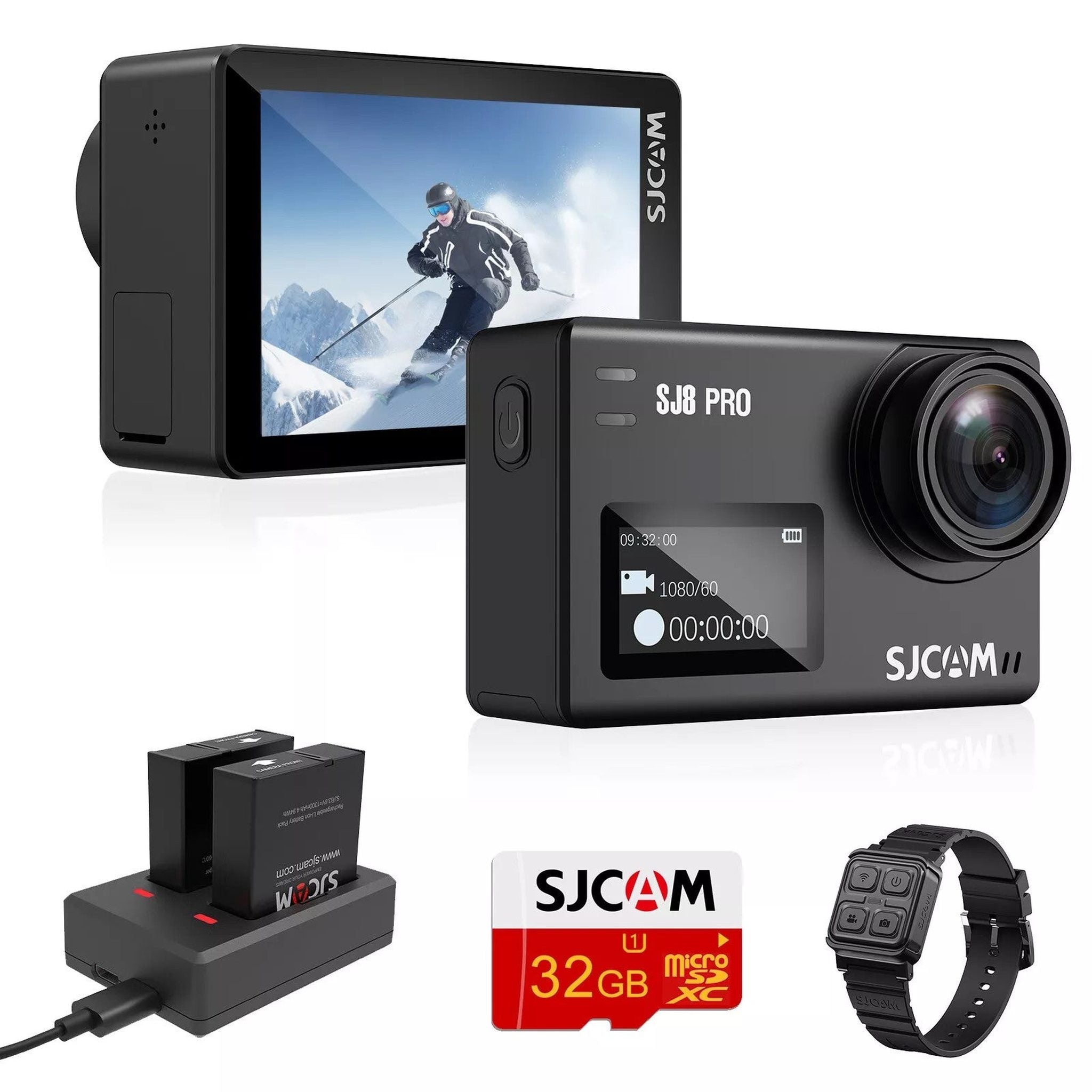 SJCAM SJ8 Pro Action Camera 4K 60fps Dual Screen WiFi 2.3 Inch Touch Rrear Screen with 170° Wide Angle EIS 8X Digital Zoom 98ft 30m Waterproof Camera Sports DV- Black SJCAM