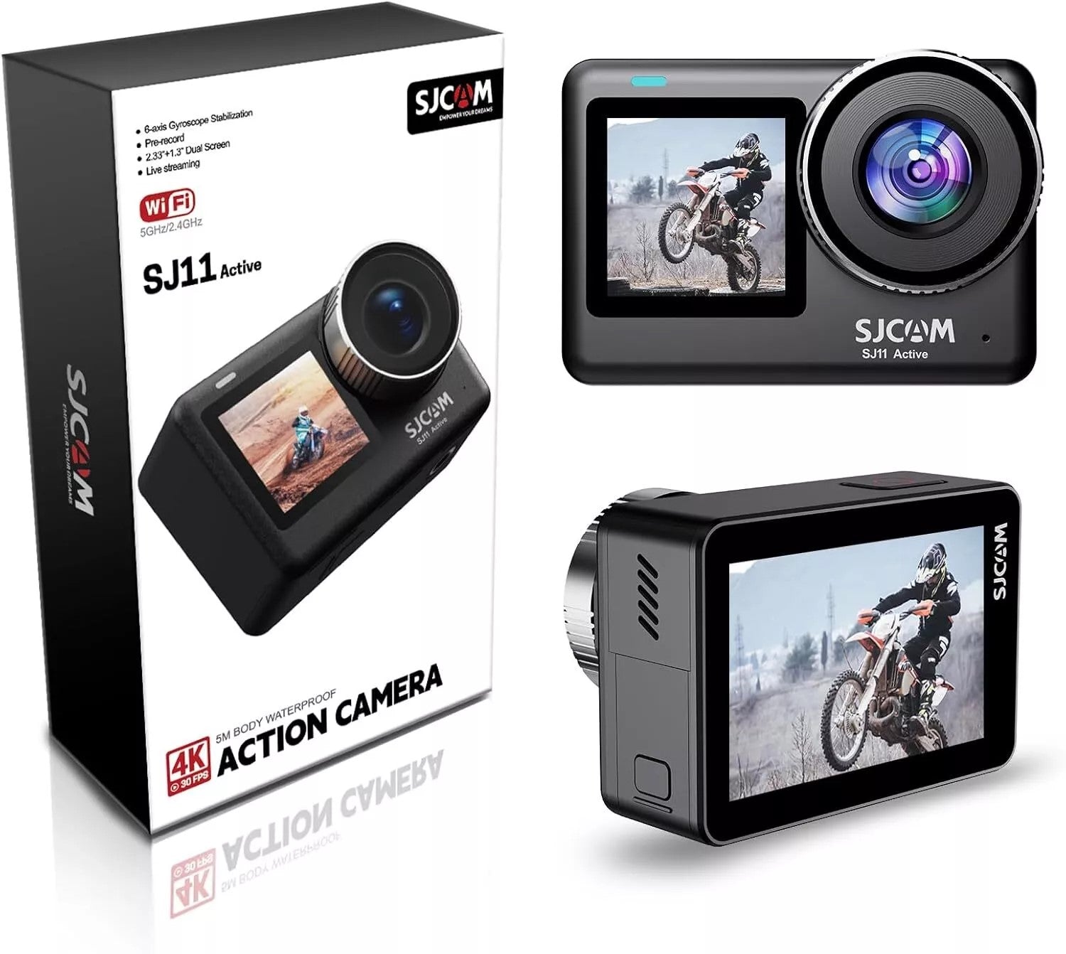 SJCAM SJ11 Active 4K 30FPS 5M Body Waterproof Action Camera 6-Axis Gyro Stabilization 2.33″ Touch Screen 2.4G & 5GHz Dual WiFi Supports Live Streaming