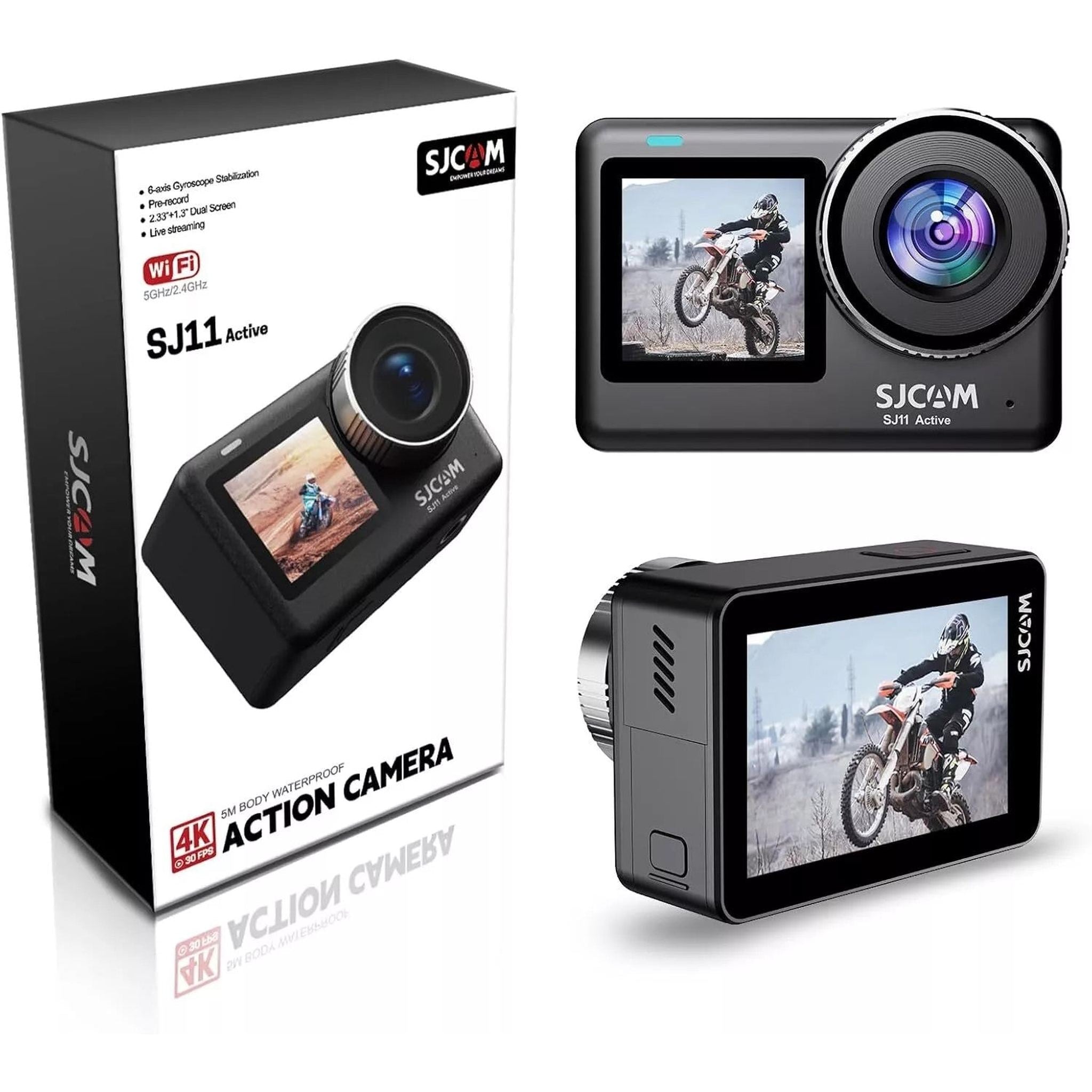 SJCAM SJ11 Active 4K 30FPS 5M Body Waterproof Action Camera 6-Axis Gyro Stabilization 2.33″ Touch Screen 2.4G & 5GHz Dual WiFi Supports Live Streaming SJCAM
