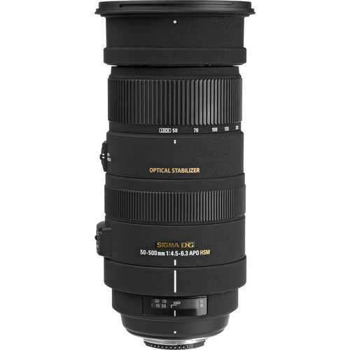 Sigma 50-500mm f/4.5-6.3 APO DG OS HSM Lens for Nikon with Cleaning Kit, Full Size Tripod, 32GB Memory Kit, and Backpack
