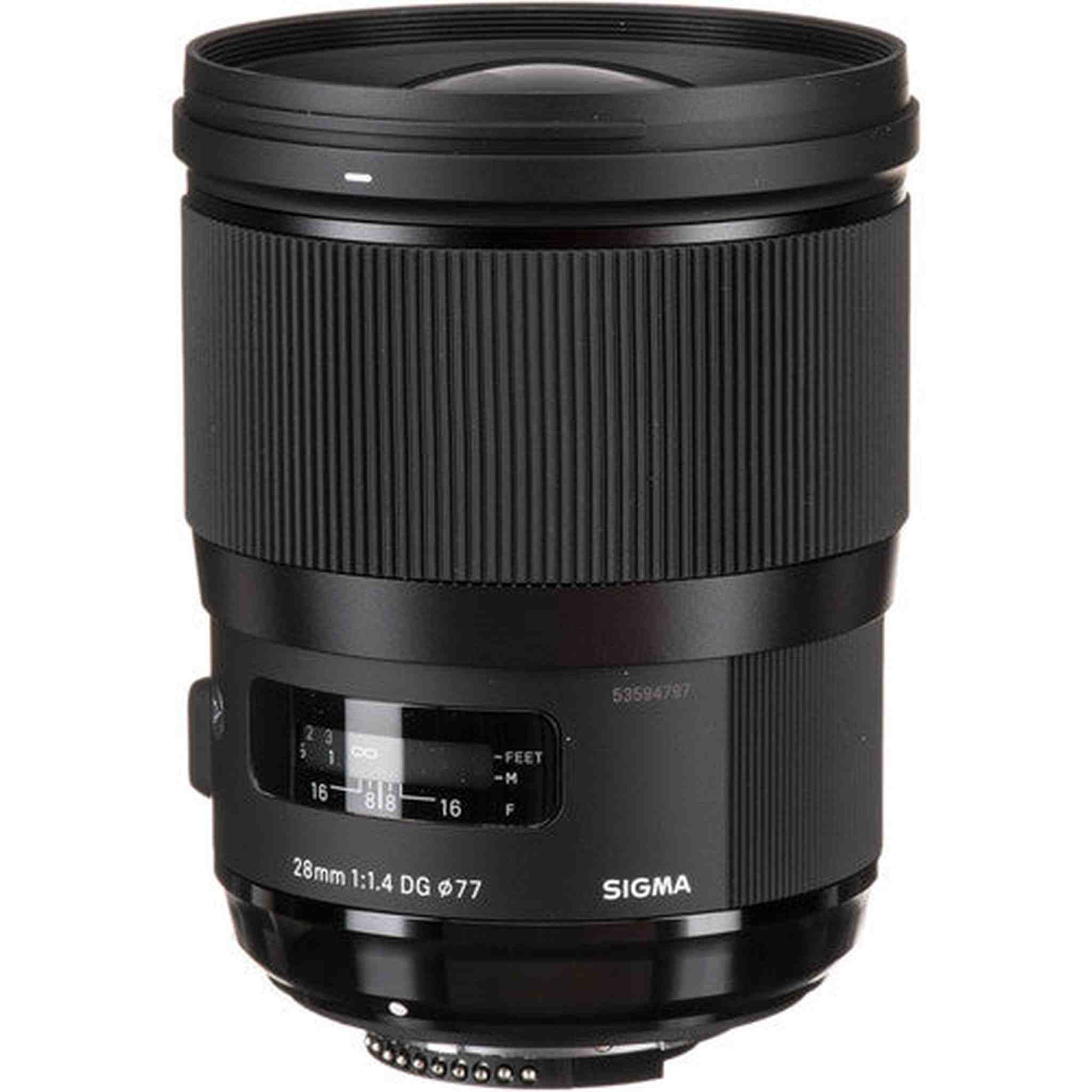 Sigma 28mm f/1.4 DG HSM Art Lens for Nikon F with Cleaning Kit, 57" Tripod, 32GB Memory Kit, Filter Kits, and Case Bundle