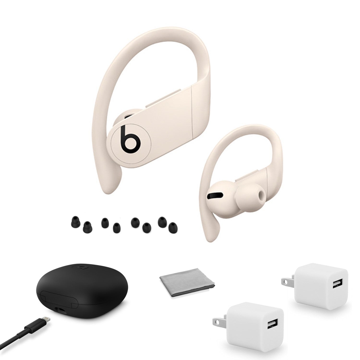 Beats by Dr. Dre Powerbeats Pro In-Ear Wireless Headphones (Ivory) MY5D2LL/A with 2x USB Wall Adapter Cubes + More