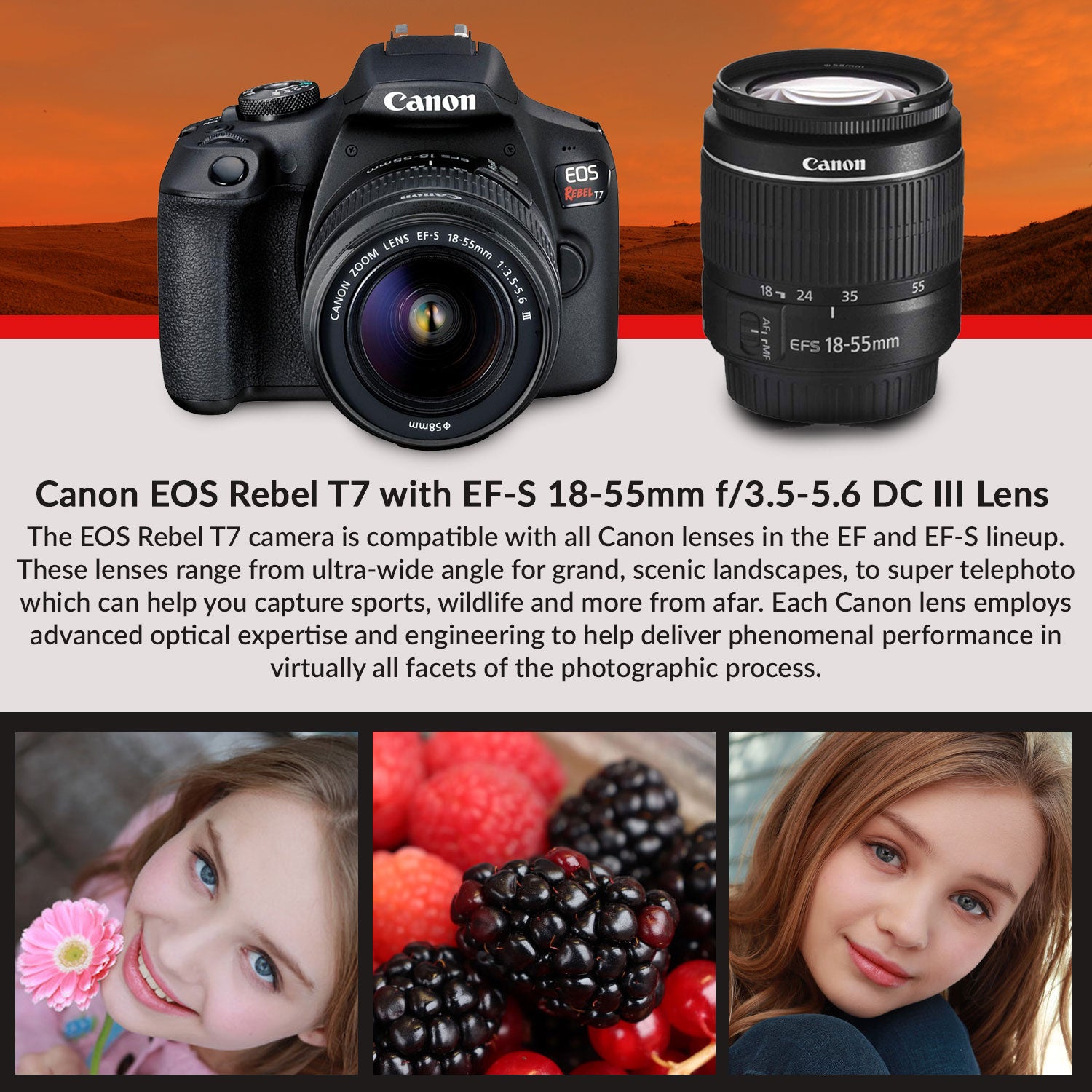 Canon Rebel T7 DSLR Camera with 18-55mm DC III Lens Kit & Sandisk 64GB Ultra Speed Memory Card, Carrying Case | Limited Edition