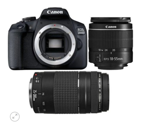 Canon EOS 2000d Rebel T7 EF18-55mm + EF 75-300mm Double Zoom KIT