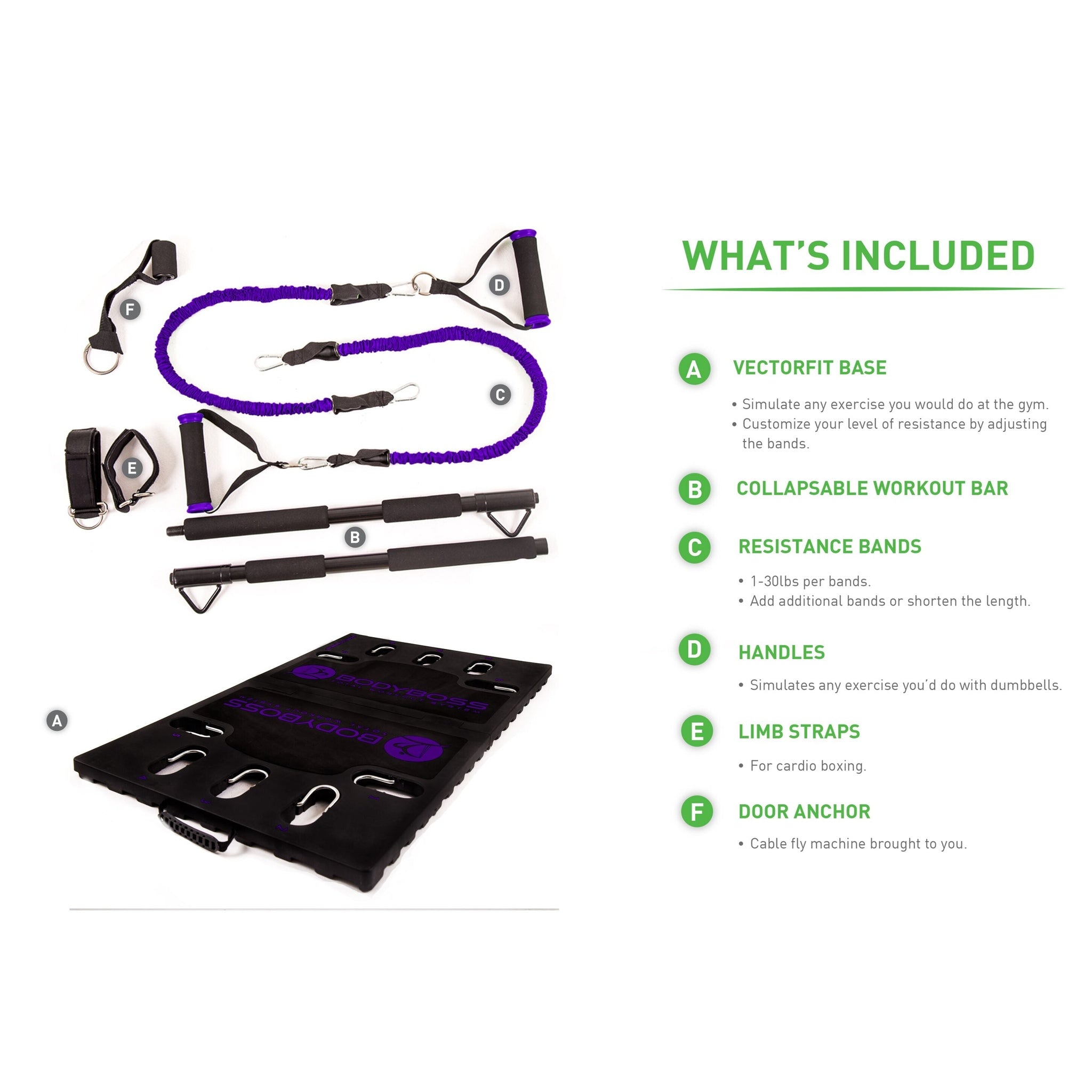 BodyBoss Home Gym 2.0 - Full Portable Gym Home Workout Package, Purple