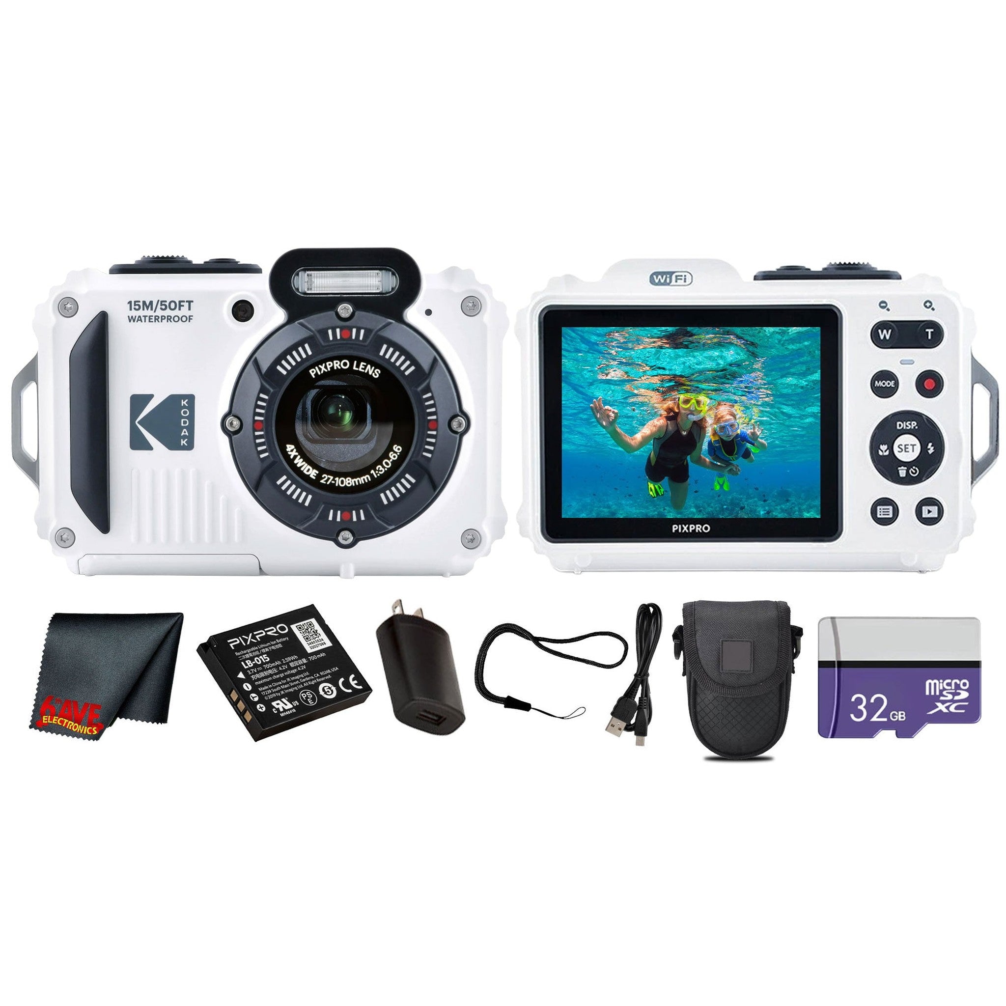 Kodak PIXPRO WPZ2 Digital Camera White WPZ2-WE + 32GB Card + Case + Cleaning Cloth
