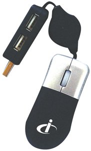 Sakar M05117MB Mobility Black USB Optical Retractable Mouse/USB Hub