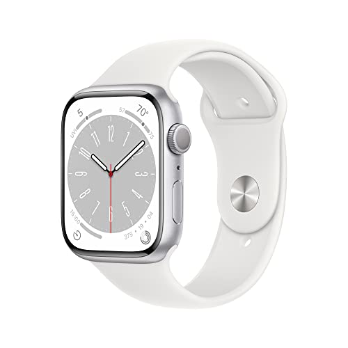Apple Watch Series 8 [GPS 45mm] Smart Watch w/ Silver Aluminum Case with White Sport Band - M/L.