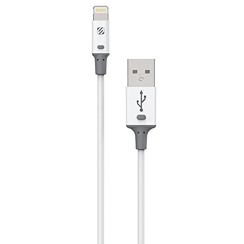 SCOSCHE I2WTA Strikeline II MFI Certified Lightning Charge & Sync Cable for ALL Lightning Devices 3-ft. White & Gray
