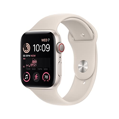 Apple Watch SE (2nd Gen) [GPS + Cellular 44mm] Smart Watch w/Starlight Aluminum Case & Starlight Sport Band - S/M.