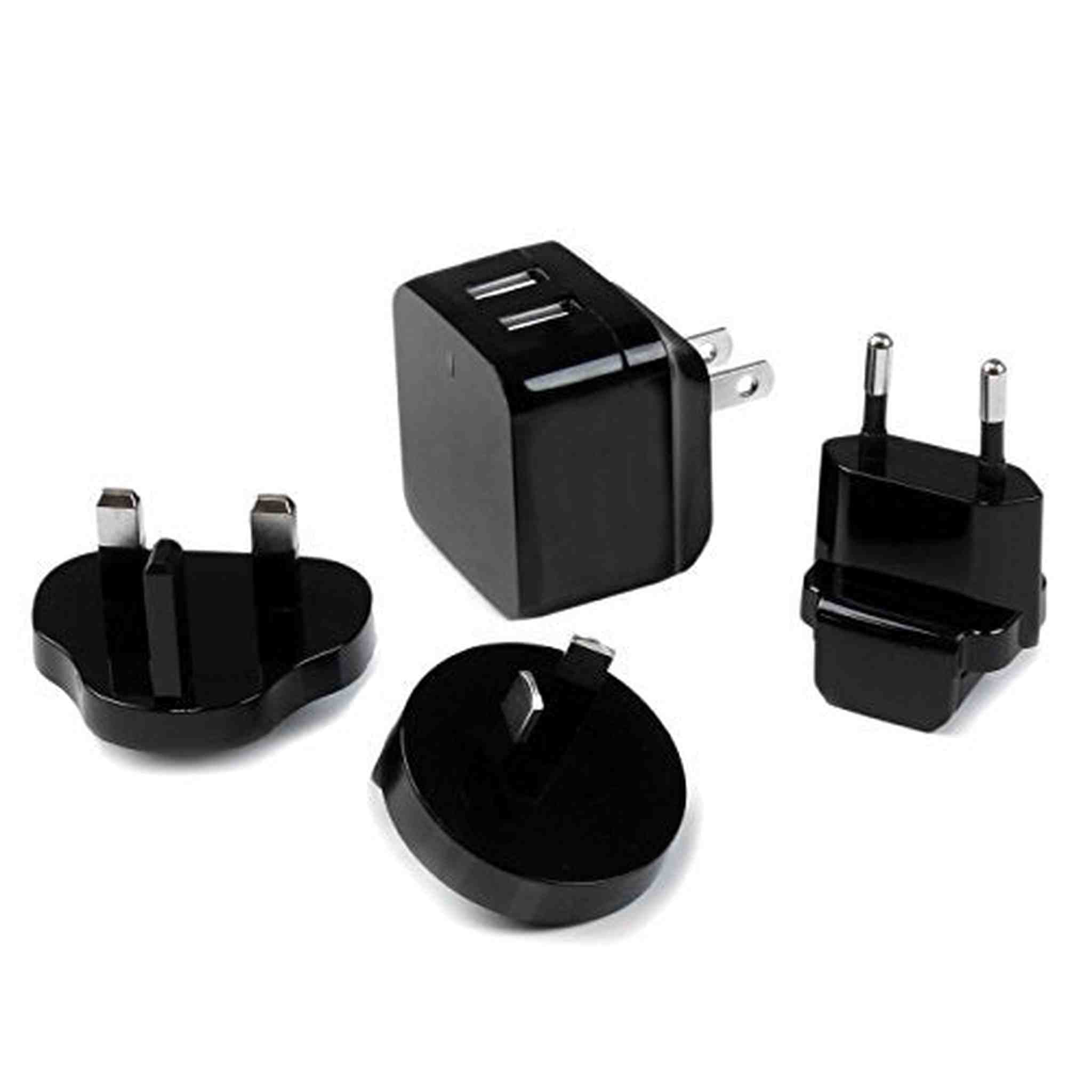 StarTech.com Travel USB Wall Charger - 2 Port - Black - Universal Travel Adapter - International Power Adapter - USB Cha