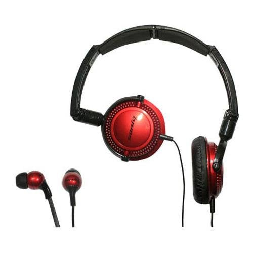 Soniq KABOOM! Headphone/Earphone Combo Pack, 18 Hz to 22 kHz Frequency Response, Red