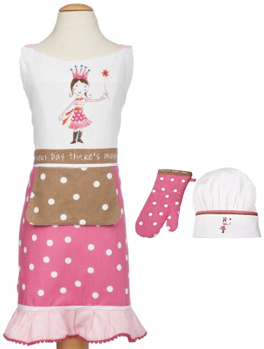 MUkitchen MiniMu Kids 3-Piece Cotton Chef Set with Apron, Hat and Mitt, Princess
