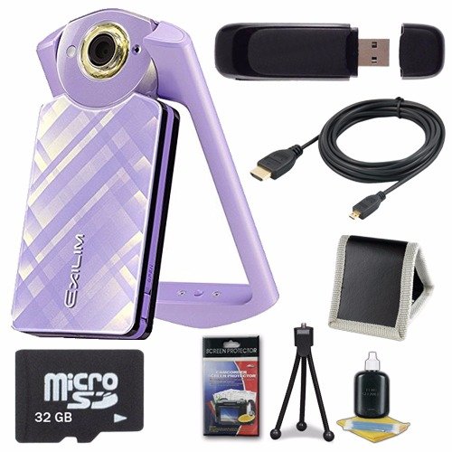 6Ave Casio EX-TR60 Self Portrait/Selfie Digital Camera (Light Violet) + 32GB microSD Class 10 Memory Card + Micro HDMI C
