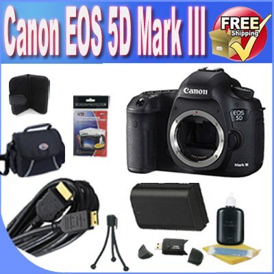 Canon EOS 5D Mark III 22.3 MP Full Frame CMOS Digital SLR Camera + Extended Life Battery + USB Card Reader + Deluxe Case w/Strap + Shock Proof Deluxe Case + Accessory Saver Bundle