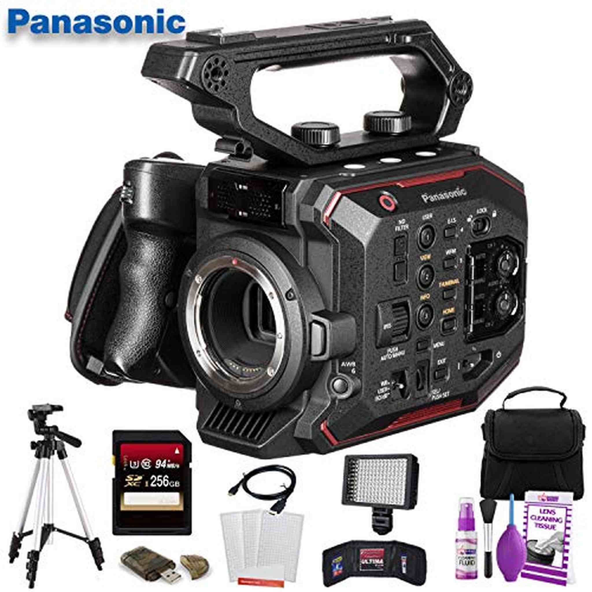 Panasonic AU-EVA1 Compact 5.7K Super 35mm Cinema Camera W/ 256GB Memory Card, Bag, Tripod, Led Light and More