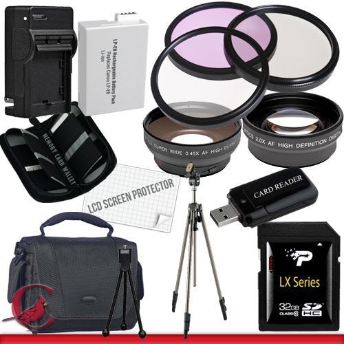 Canon T4i Accessory Saver Kit (58mm Wide Angle Lens + 58mm 2X Telephoto Lens + 58mm 3 Piece Filter Kit + 32GB SDHC Memory + Extended Life Battery + Ac/Dc Charger + USB Card Reader + Deluxe Camera Case w/Strap + Full Size Tripod + LCD Screen Protector