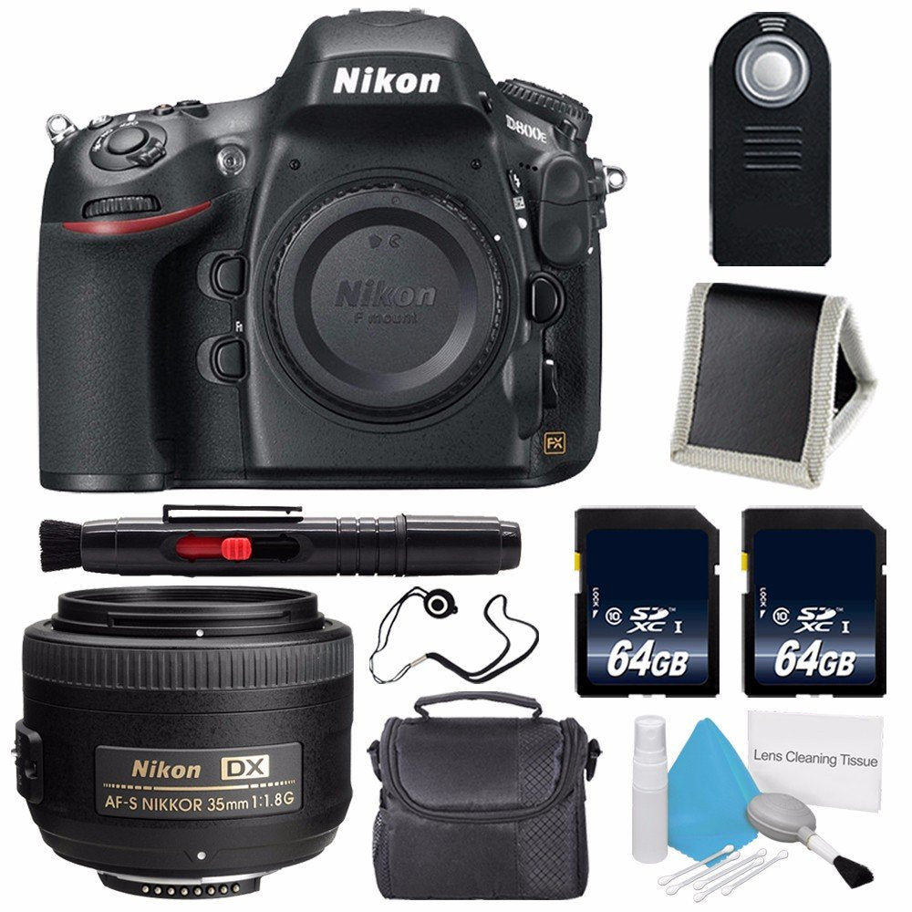 Nikon D800E Digital Camera (Body Only) (International Model) + Nikon AF-S DX NIKKOR 35mm f/1.8G Lens + 64GB Memory Card Ultimate Bundle