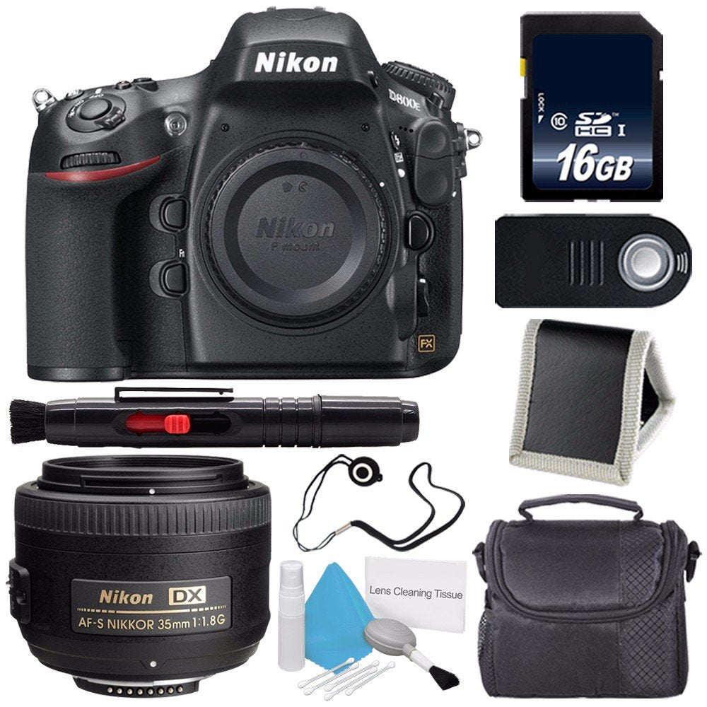 Nikon D800E Digital Camera (Body Only) (International Model) + Nikon AF-S DX NIKKOR 35mm f/1.8G Lens + 16GB Memory Card Storage Bundle