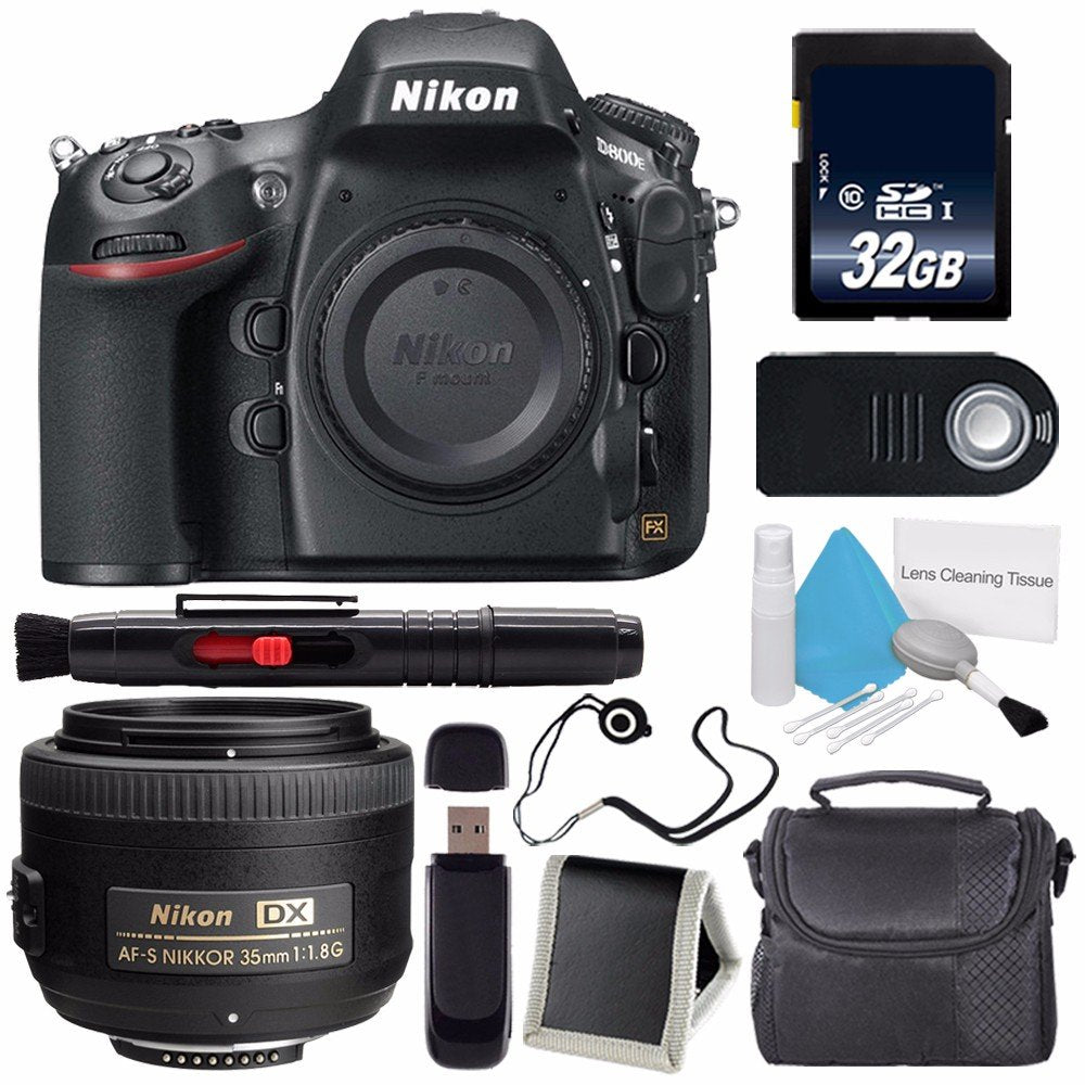 Nikon D800E Digital Camera (Body Only) (International Model) + Nikon AF-S DX NIKKOR 35mm f/1.8G Lens + 32GB Memory Card Outdoor Bundle