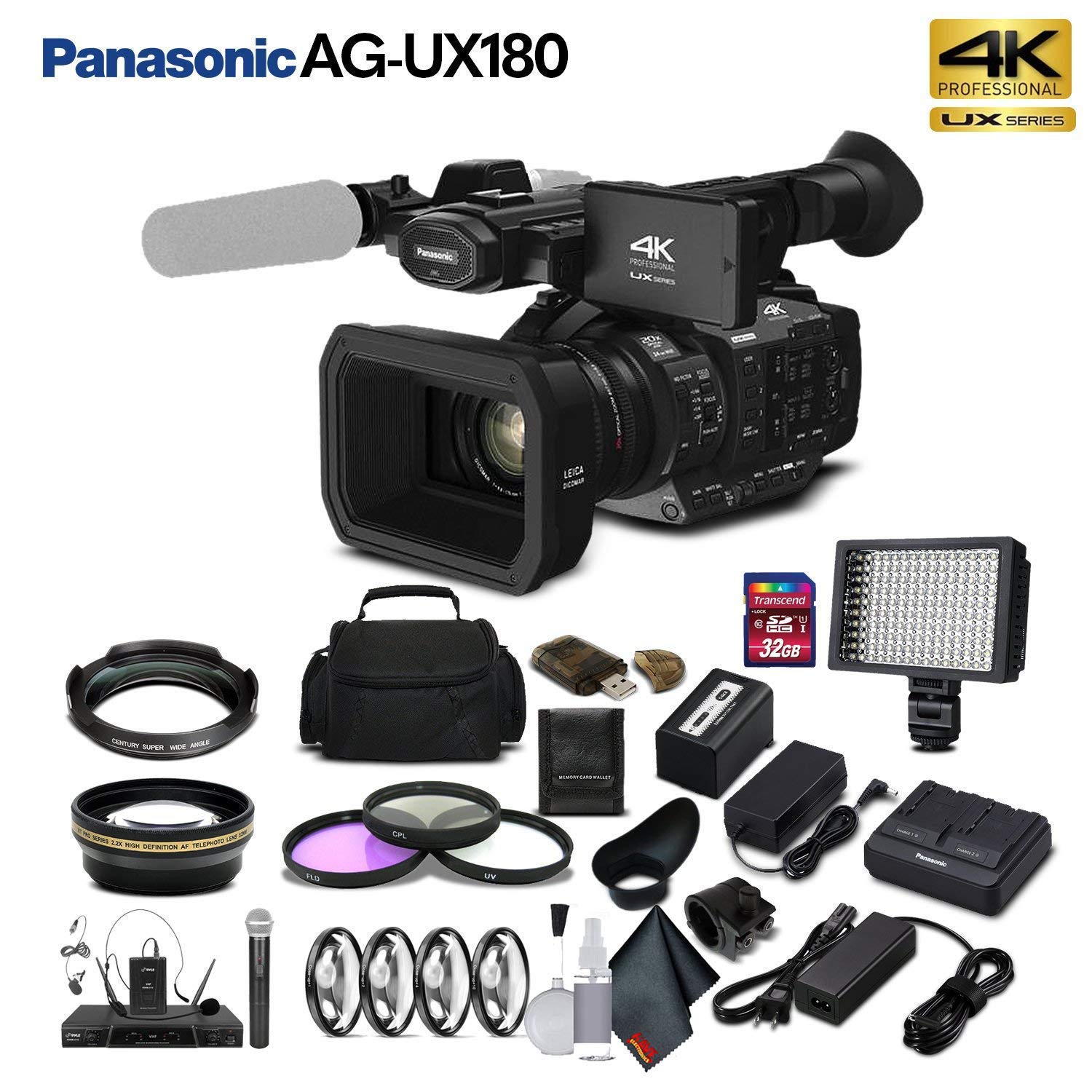 Panasonic AG-UX180 4K Premium Professional Camcorder (AG-UX180PJ) Studio Starter Bundle
