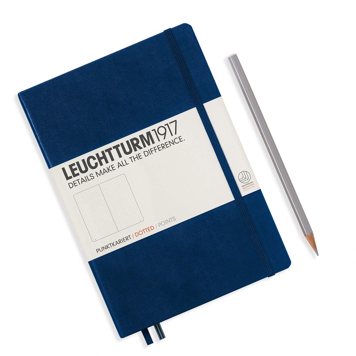 Leuchtturm1917 Medium A5 Dotted Hardcover Notebook (Navy) - 249 Numbered Pages