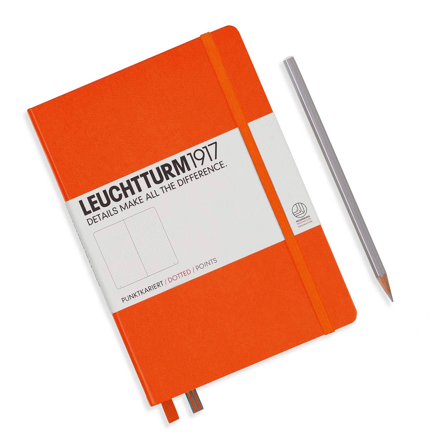 Leuchtturm1917 Medium A5 Dotted Hardcover Notebook (Orange) - 249 Numbered Pages