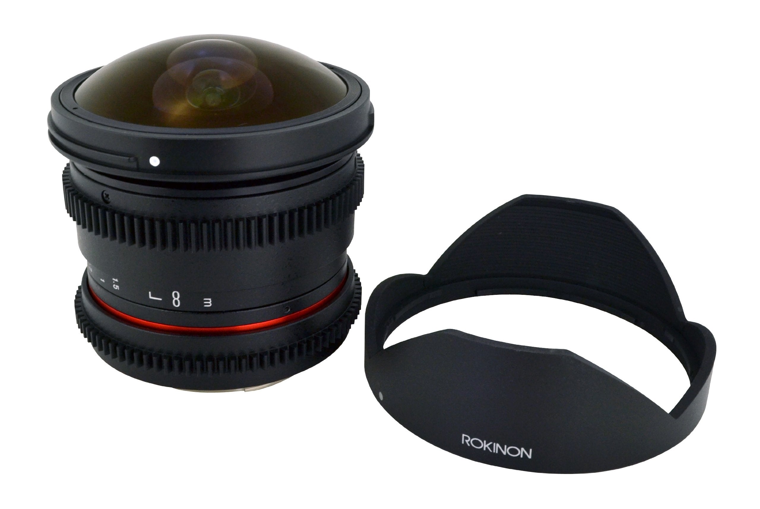 Rokinon RKHD8MV-N HD 8mm t/3.8 Fisheye Lens for Nikon with De-clicked Aperture and Removable HoodWide-Angle Lens