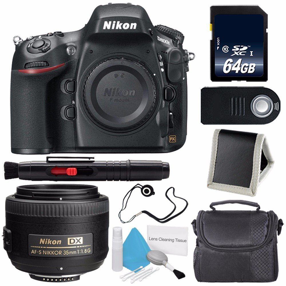 Nikon D800E Digital Camera (Body Only) (International Model) + Nikon AF-S DX NIKKOR 35mm f/1.8G Lens + 64GB Memory Card Storage Bundle