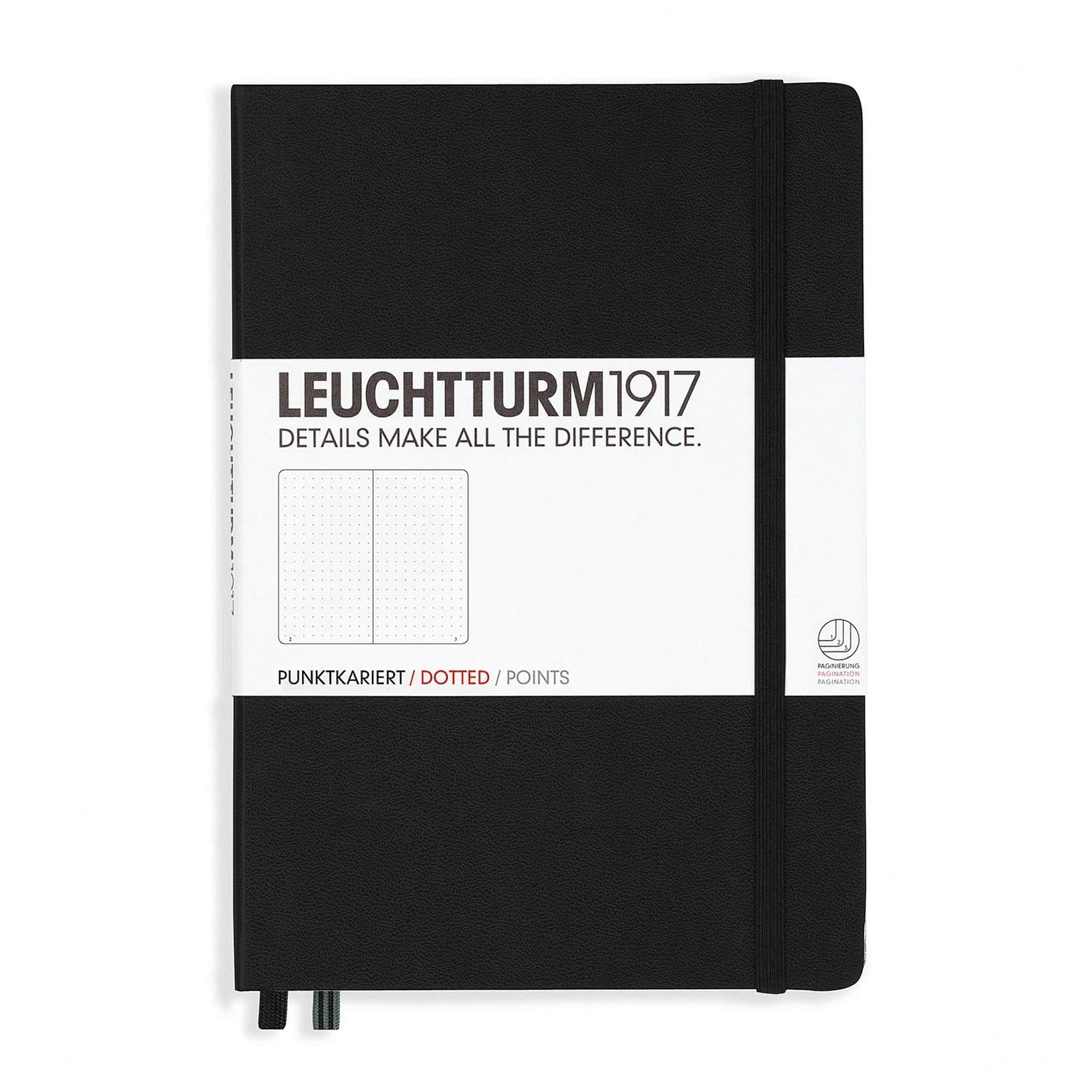 Leuchtturm1917 Medium A5 Dotted Hardcover Notebook Black - 249 Numbered Pages Leuchtturm