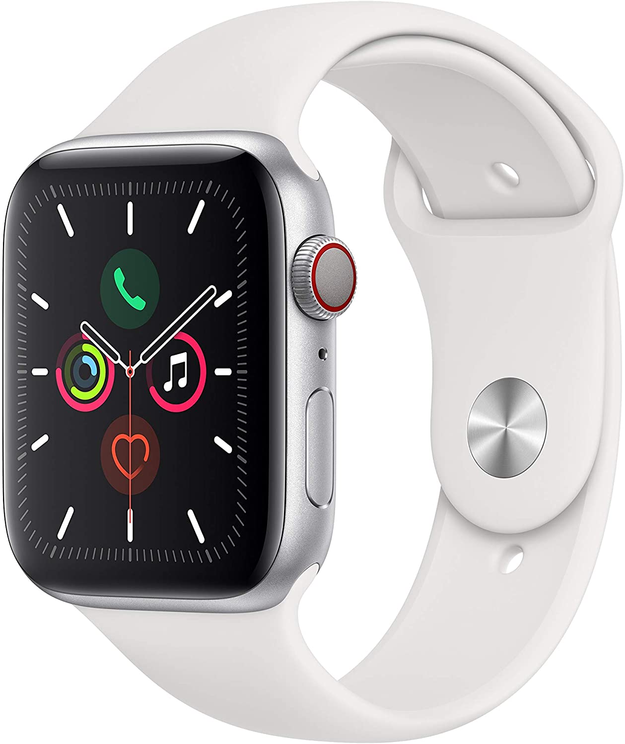 Apple Watch Series 5 (GPS + Cellular, 44mm) - Silver Aluminum Case with White Sport Band