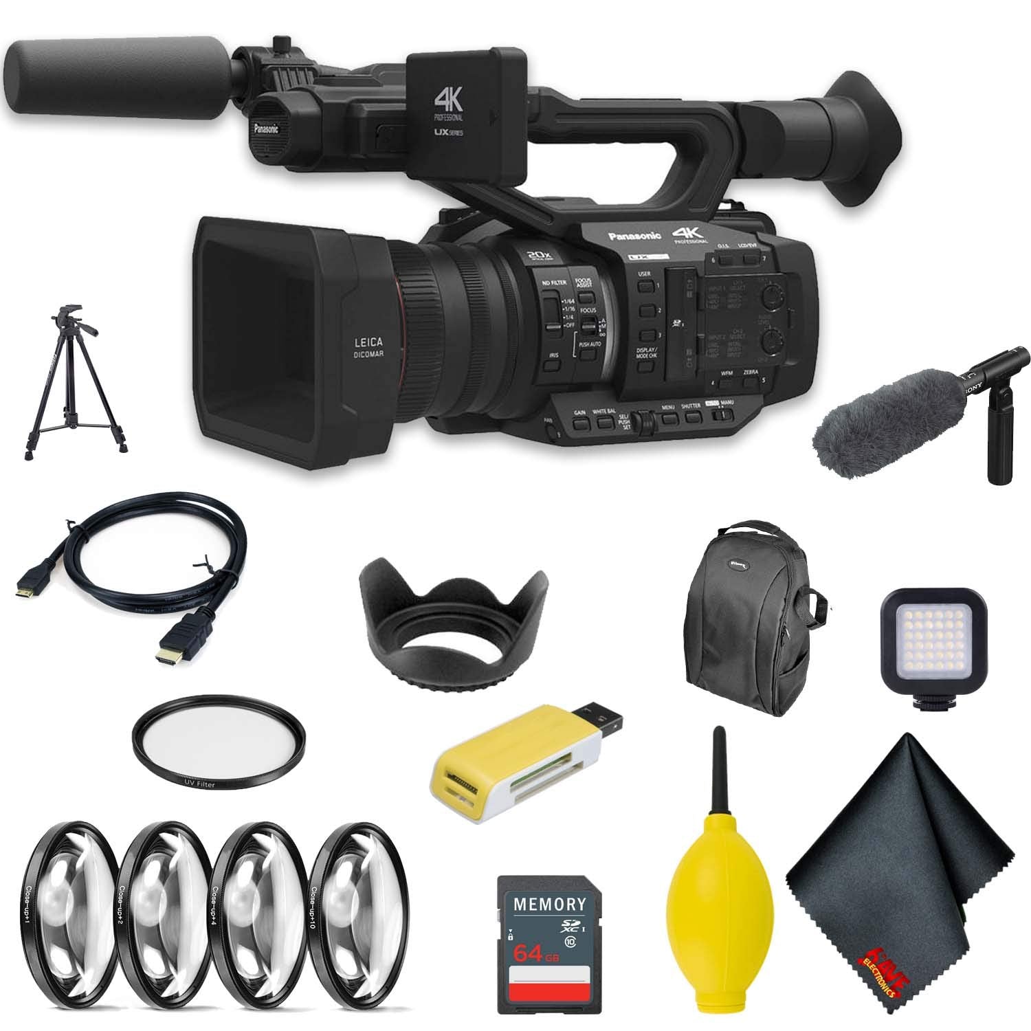 Panasonic AG-UX180 4K Premium Professional Camcorder Advanced Accessory Bundle w/Deluxe Padded Backpack, Condenser Shotg