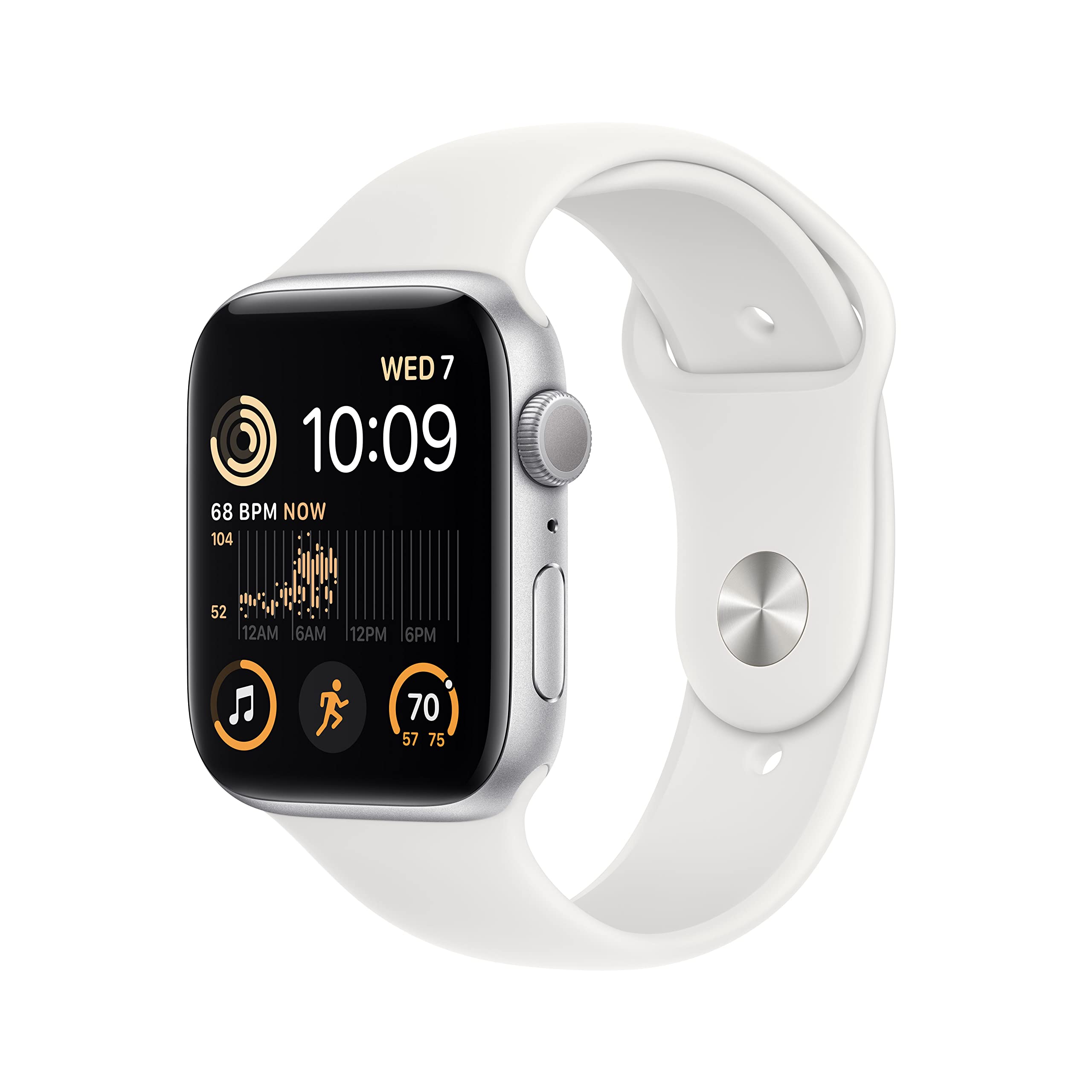 Apple Watch SE (2nd Gen) [GPS 44mm] Smart Watch w/Silver Aluminum Case & White Sport Band - M/L.