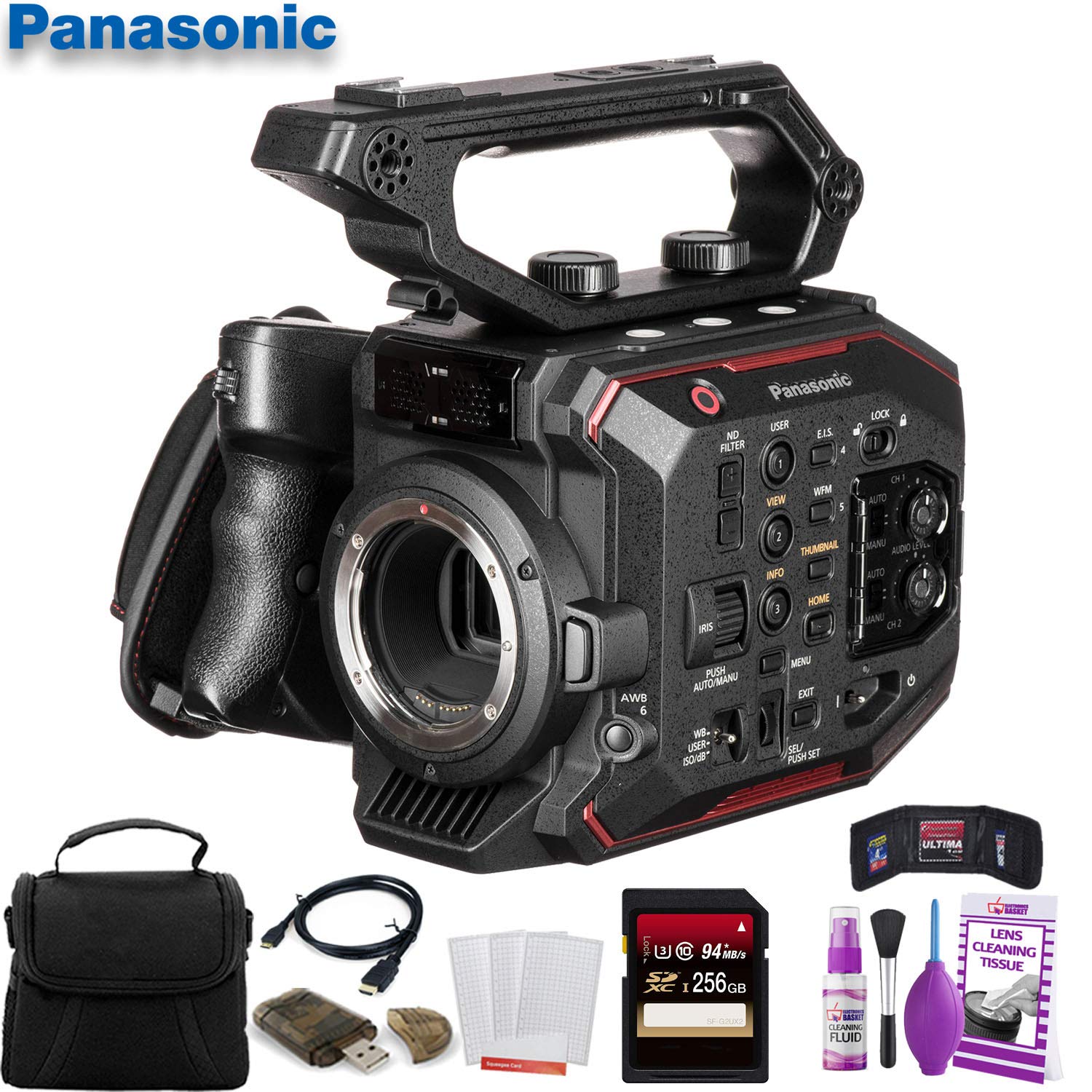 Panasonic AU-EVA1 Compact 5.7K Super 35mm Cinema Camera W/ 256GB Memory Card, Bag, Cleaning Kit, and More