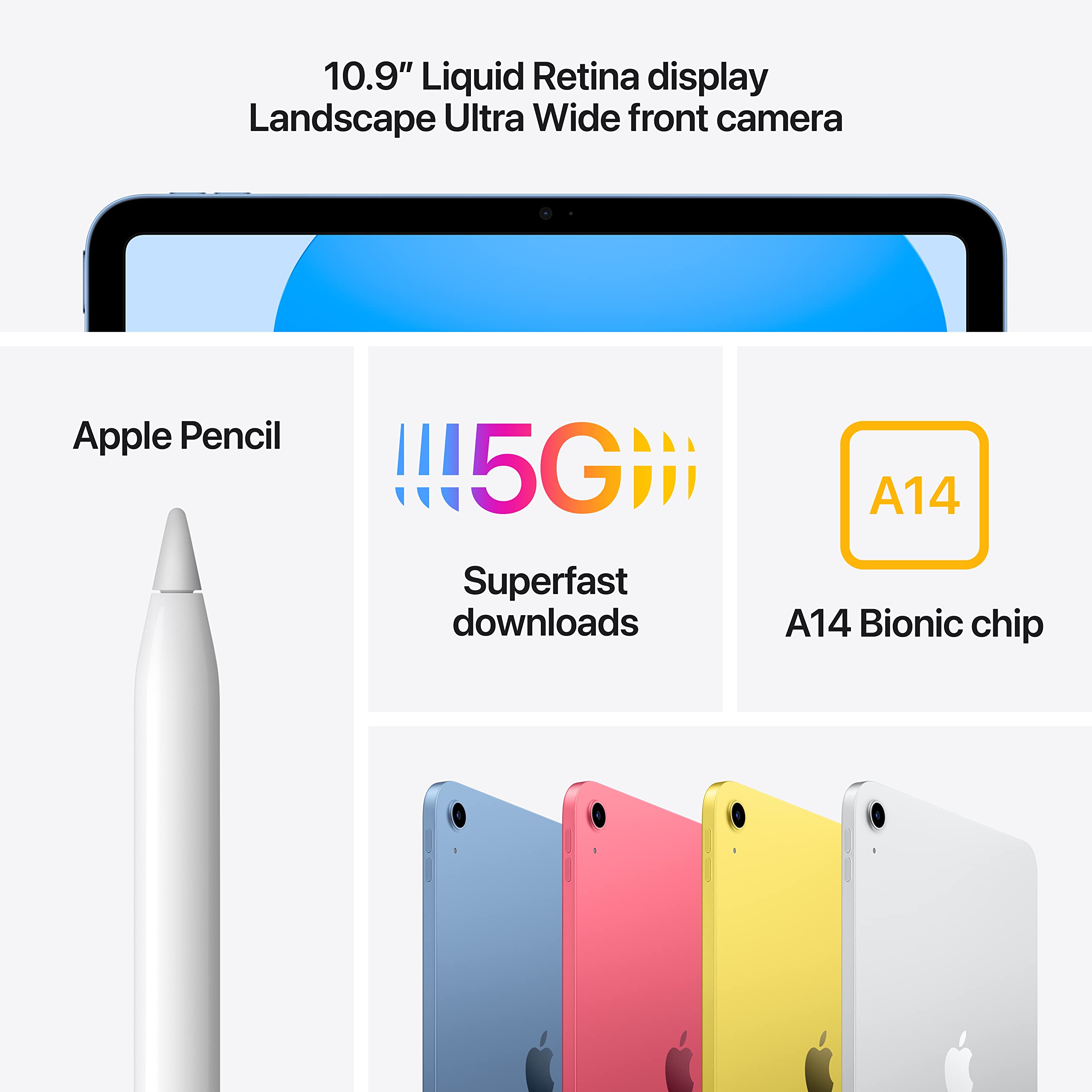 2022 Apple 10.9-inch iPad (Wi-Fi + Cellular, 64GB) - Silver (10th Generation)