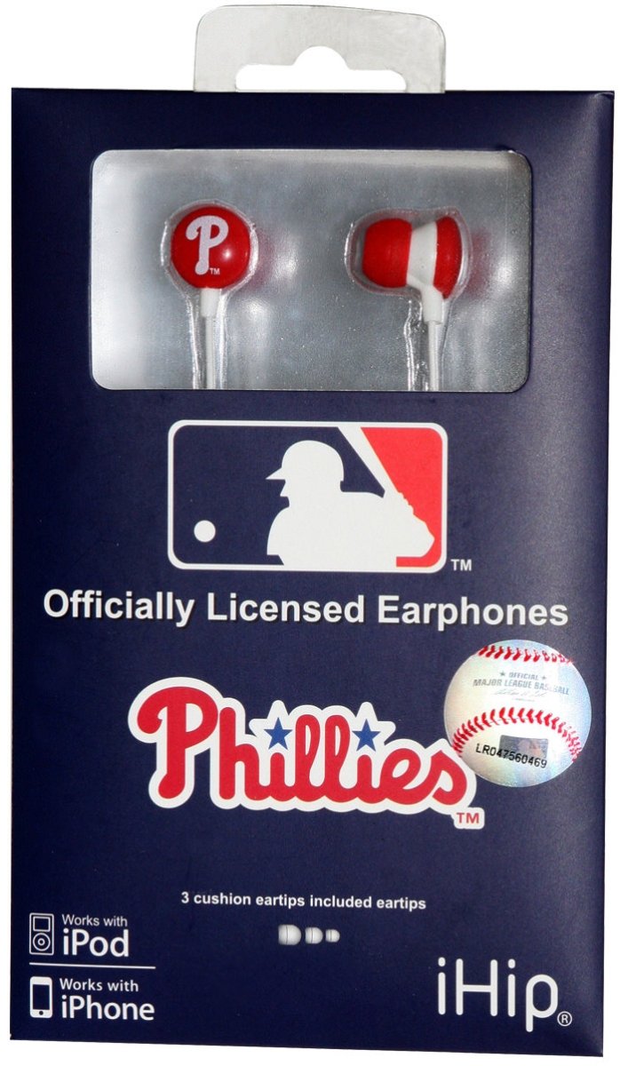 iHip MLF10169PHL MLB Philadelphia Phillies Printed Ear Buds, Blue/Red