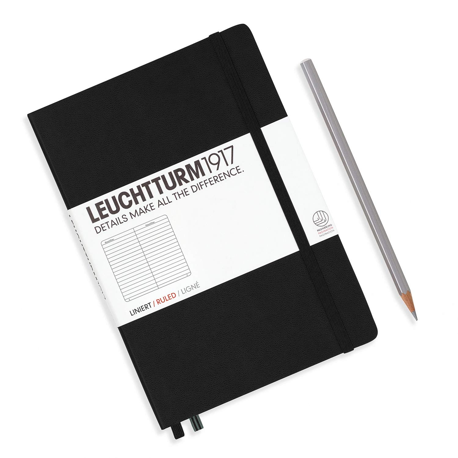 Leuchtturm1917 Medium A5 Ruled Hardcover Notebook (Black) - 249 Numbered Pages