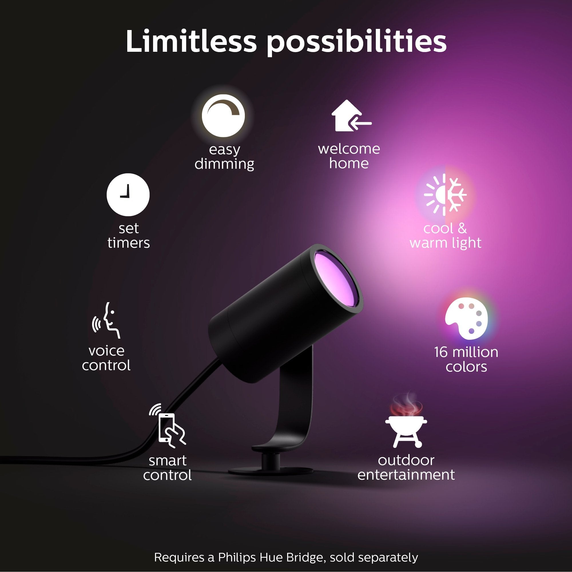 Philips Hue Lily White & Color Outdoor Smart Spot light Extension (Hue Hub & Power Source required), 1 Hue White & Color