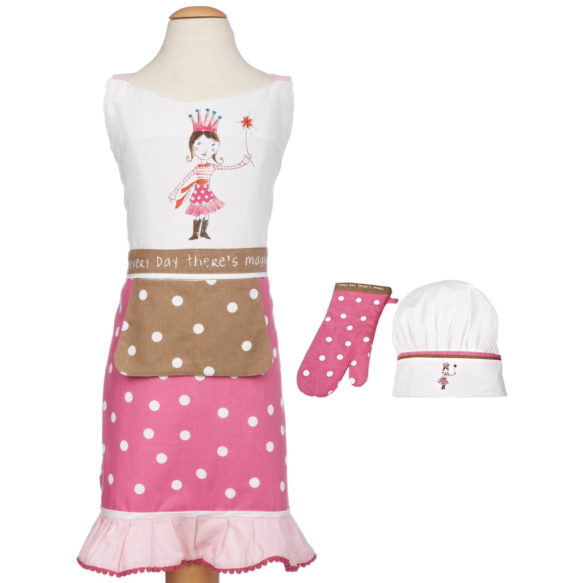 MUkitchen MiniMu Kids 3-Piece Cotton Chef Set with Apron, Hat and Mitt, Princess