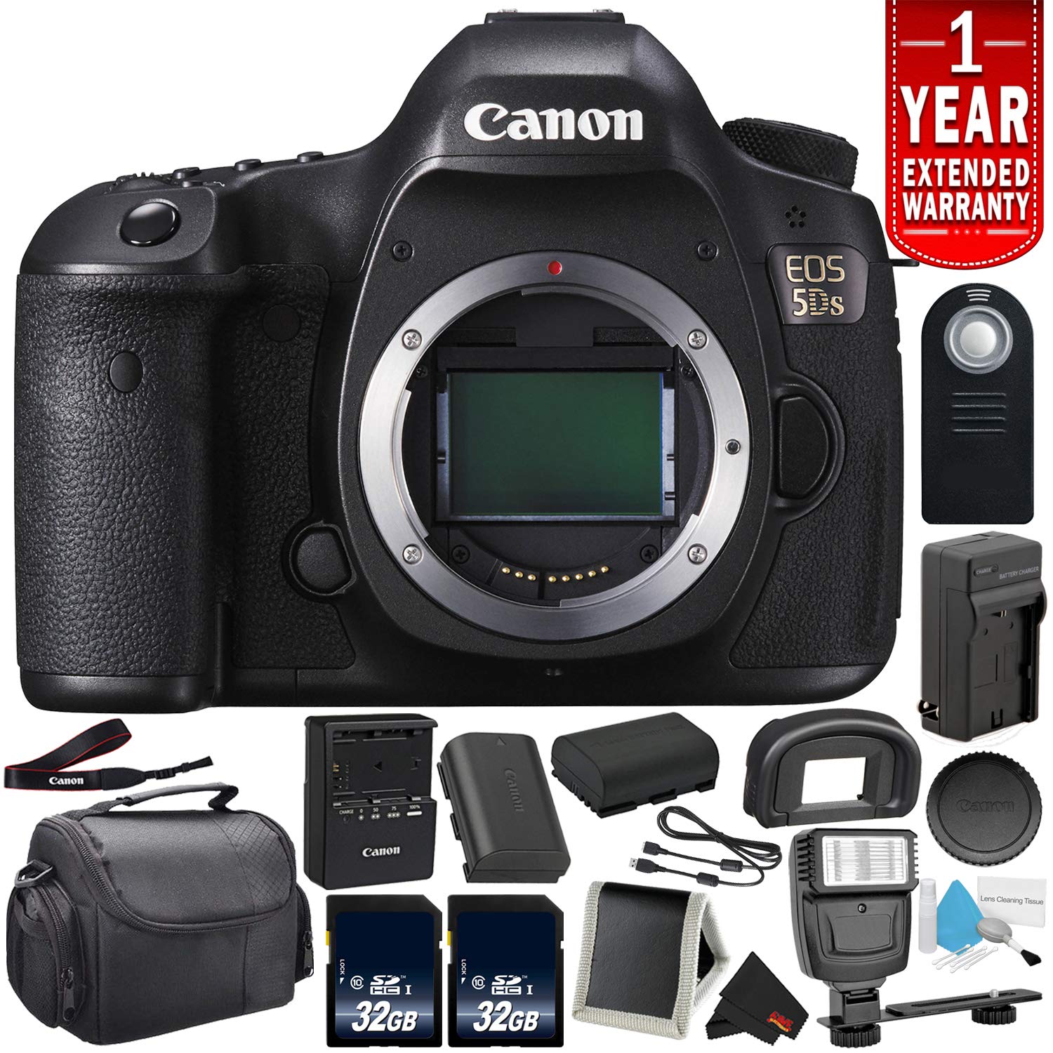 Canon EOS 5DS Digital SLR Camera 0581C002 (Body Only)- Bundle with 32GB Memory Card + Spare Battery Outdoor Bundle