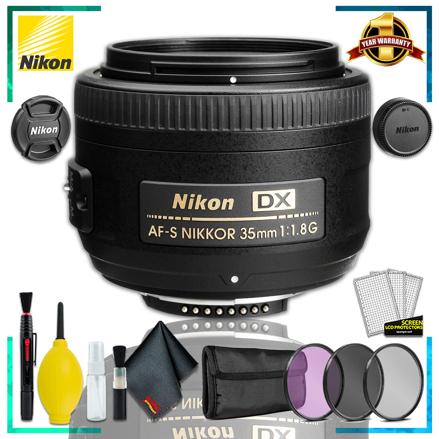 Nikon AF-S DX NIKKOR 35mm f/1.8G Lens + 3pcs UV Lens Filter Kit + Cleaning Kit