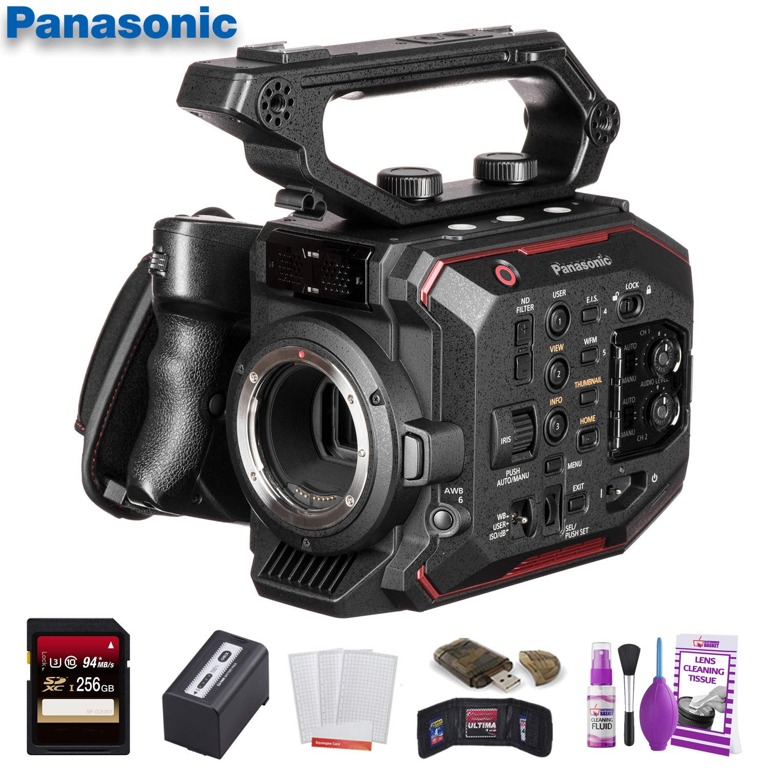 Panasonic AU-EVA1 Compact 5.7K Super 35mm Cinema Camera W/ 256GB Memory Card, Cleaning Set and More.
