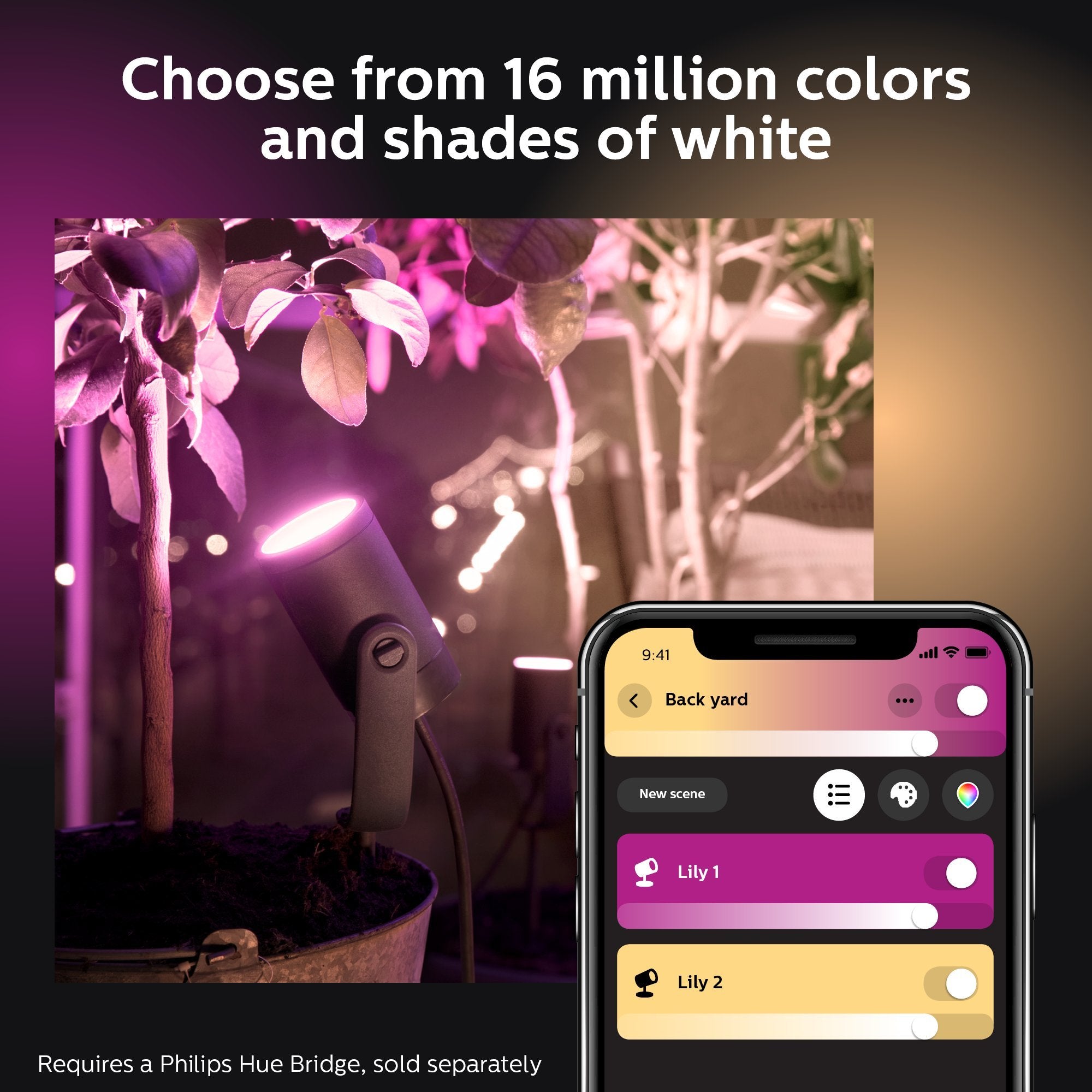Philips Hue Lily White & Color Ambiance Outdoor Smart Spot light Base kit (Philips Hue Hub required), 3 Hue White & Colo