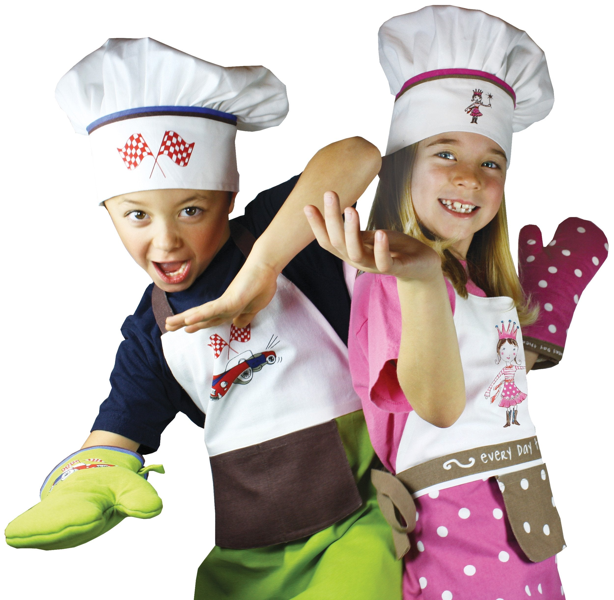 MUkitchen MiniMu Kids 3-Piece Cotton Chef Set with Apron, Hat and Mitt, Princess