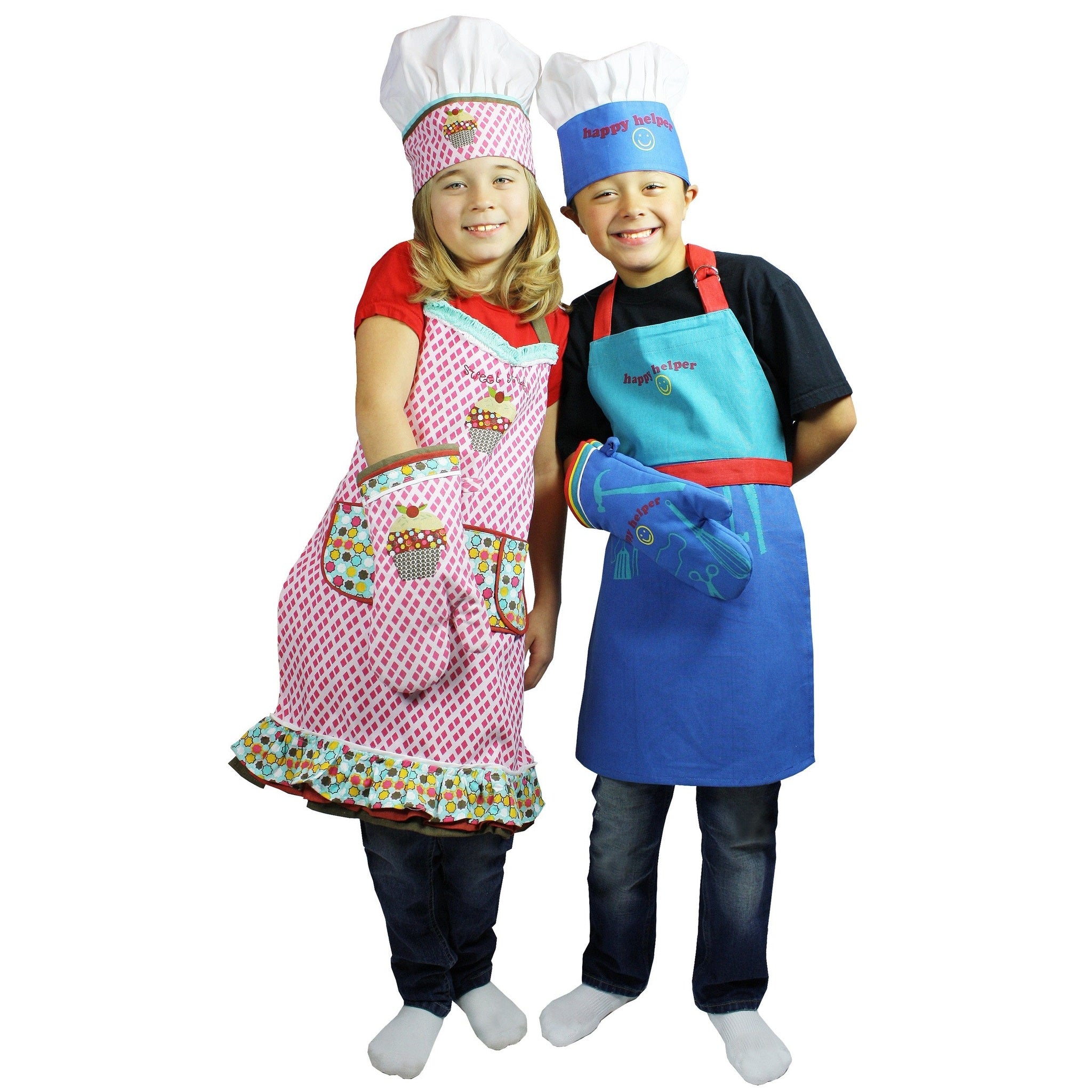 MUkitchen MiniMu Kids 3-Piece Cotton Chef Set with Apron, Hat and Mitt, Sweet Stuff